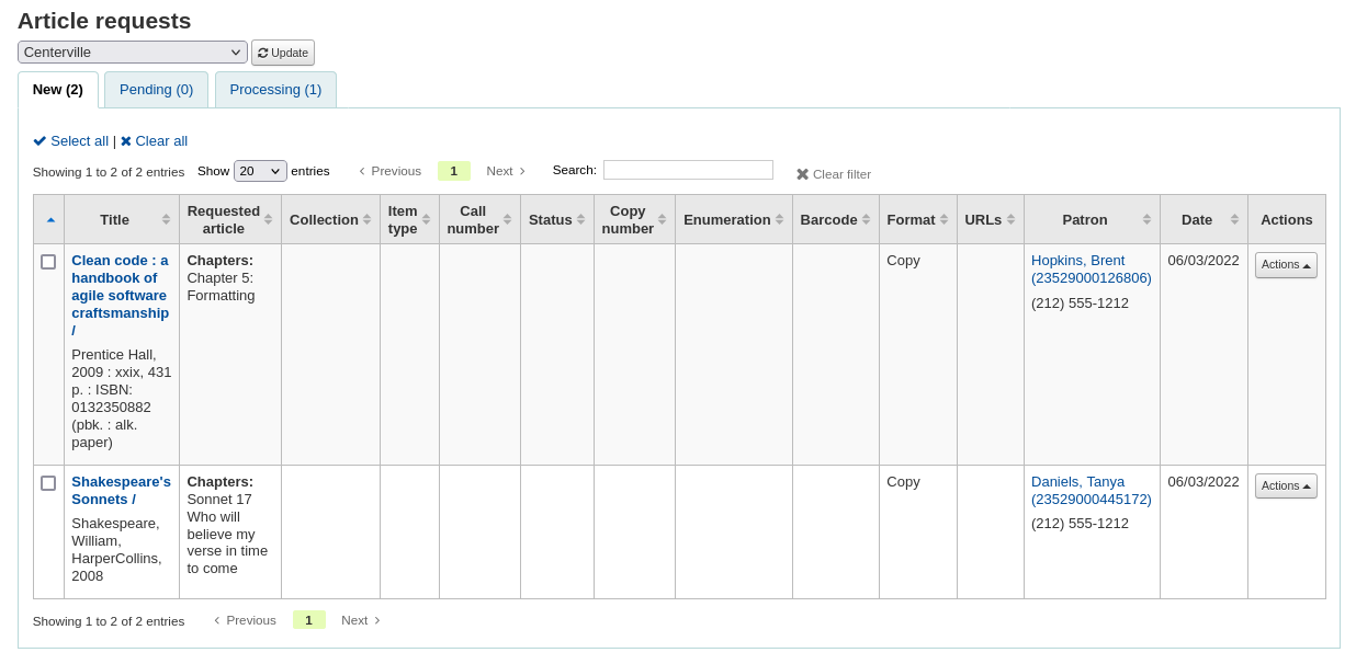 Article requests table