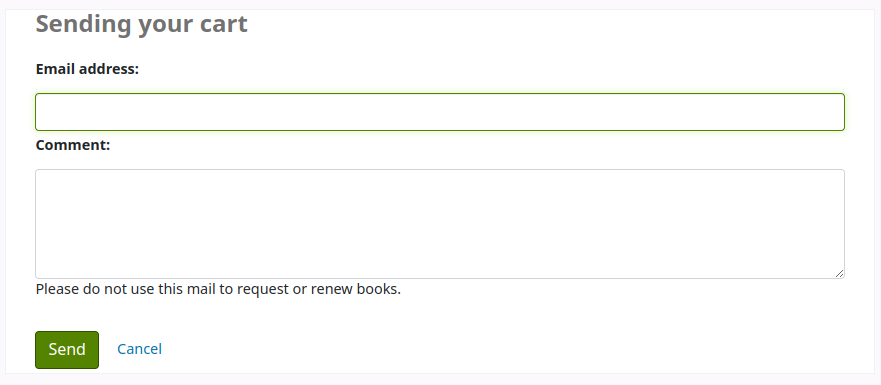 'Sending your cart' form