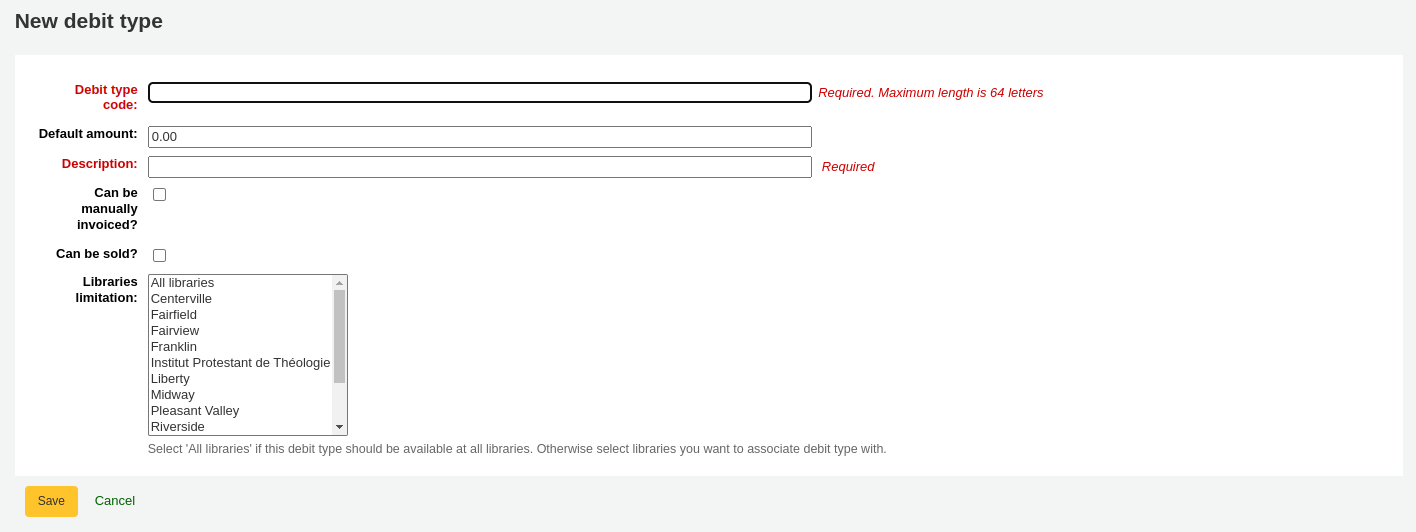 New debit type form