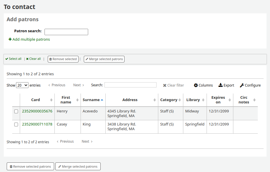 View of all patrons of the list after adding patrons